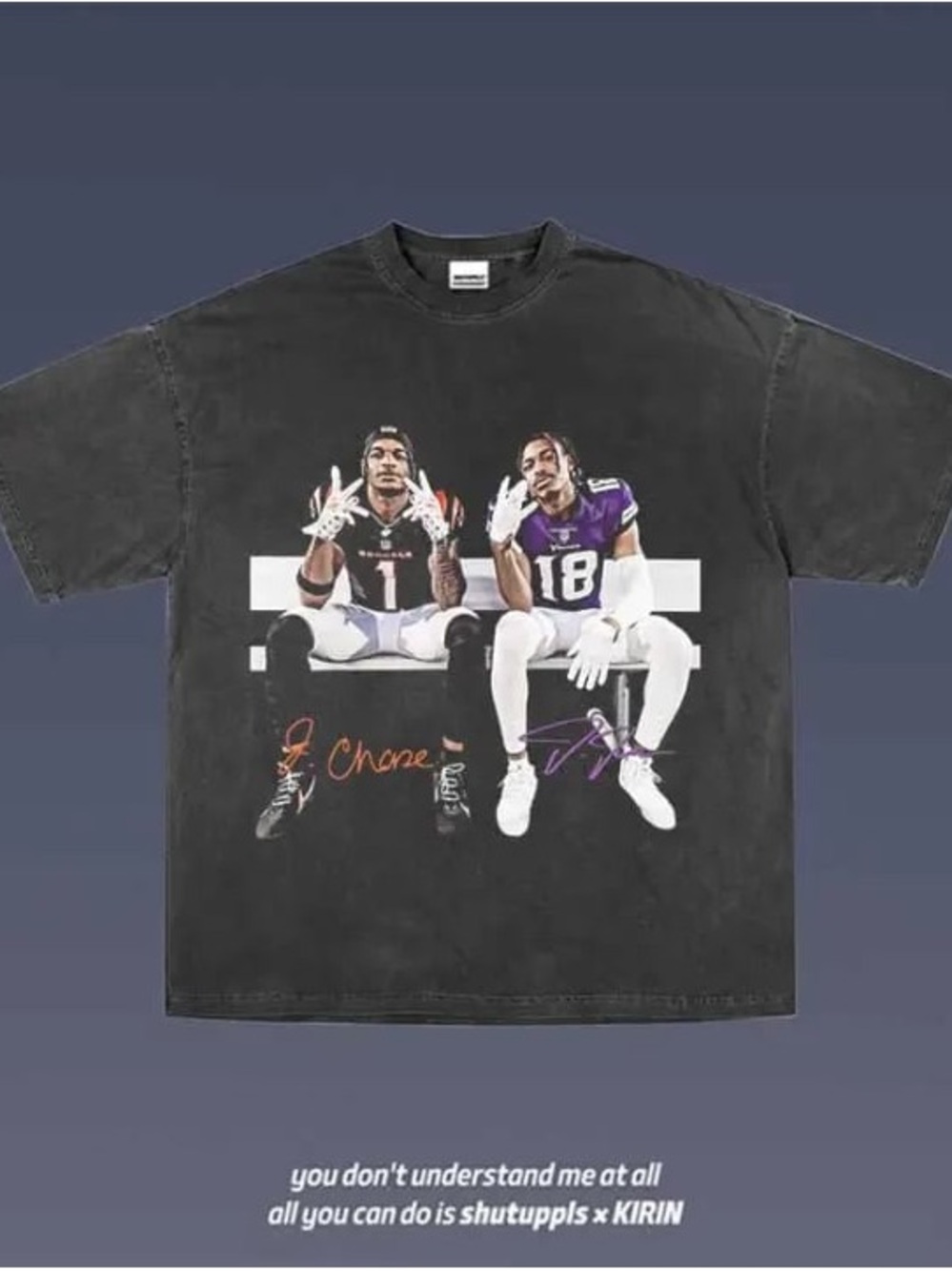 Black Short-Sleeve Graphic Football Players Tee Jamar Chase, Justin Jefferson